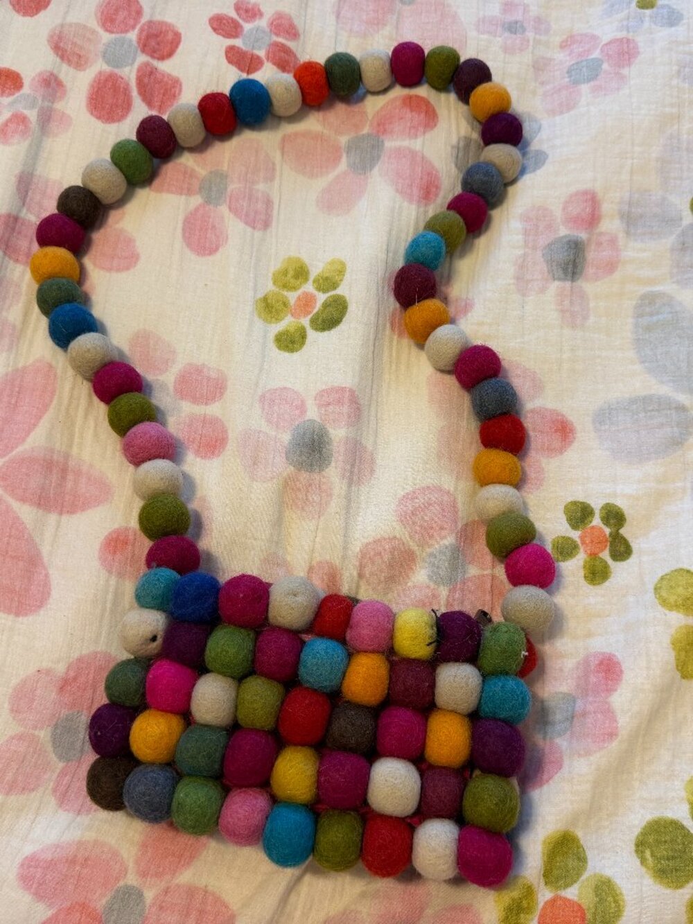 Handmade Colorful Felt Pom-Pom Crossbody Bag